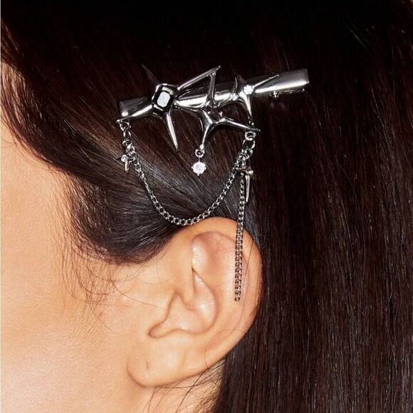 XMAS SALE Silver Crystal Chain Star Hair Clip - Picture 2 of 5